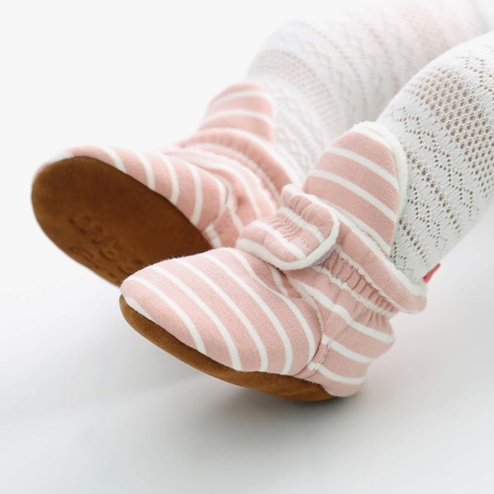 Pink and White Striped Baby Booties